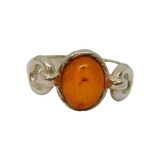 Sterling Silver Cabochon Baltic Amber Studio Style Ring Vintage c1970 Size K