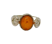 Sterling Silver Cabochon Baltic Amber Studio Style Ring Vintage c1970 Size K