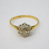 18ct Yellow Gold Brilliant Cut Diamond Floral Cluster Ring Vintage 1982