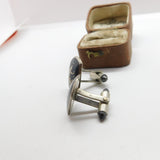 Pair of Siam Sterling Silver Niello Enamel Dancing Goddess Cufflinks c1920