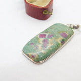 Sterling Silver Set Natural Ruby in Fuchsite Drop Pendant Vintage c1980