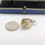 Sterling Silver & Enamel Ladybird on Leaf Charm Pendant Vintage c1970