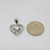 Sterling Silver CZ Set Swirly Open Heart Charm Pendant Vintage c2000