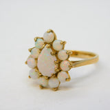 9ct Yellow Gold, White Opal Floral Cluster Ring Vintage Birmingham