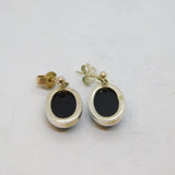 Pair of Sterling Silver Cabochon Black Onyx Stud Drop Earrings Modern c2000