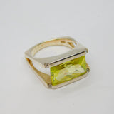 Sterling Silver Yellow & Clear Crystal Cocktail Ring Vintage c1990 Size T 1/2