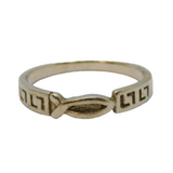 Sterling Silver Patterned Ichthys Symbol Band Ring Vintage c1970 Size U