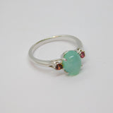 Sterling Silver Chalcedony Cabochon & Pink Topaz Ring Vintage c1970 Size N 1/2