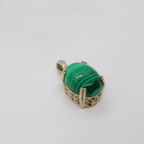 Sterling Silver Cabochon Malachite Oval Drop Charm Pendant Vintage c1970