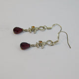 Pair of Sterling Silver Dark Red & Orange Crystal Hook Earrings Vintage c1970