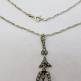 Victorian Sterling Silver Floral Paste Set Drop Pendant Necklace Antique c1890