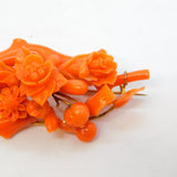 Georgian 9ct Yellow Gold Mounted Carved Natural Coral Floral Brooch Antique