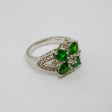 Sterling Silver Synthetic Emerald & White Sapphire Ring Vintage c1970 Size L 1/2
