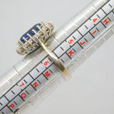 Sterling Silver Blue & Clear Paste Large Cluster Ring Vintage c1990 Size L
