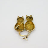 Gold On Sterling Silver Paste Set Textured Pair Of Cats Brooch Pin Modern 1995