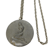 Georg Jensen Mid-Century Large Pewter Mermaid Pendant Necklace No. 93