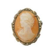 Art Deco 800 Grade Silver & Marcasite Carved Shell Cameo Brooch Antique