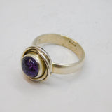 Sterling Silver Cabochon Amethyst Swirly Studio Band Ring Vintage c1970 Size N