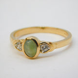 9ct Yellow Gold, Cabochon Tourmaline & White Sapphire Dress Ring Vintage c1990