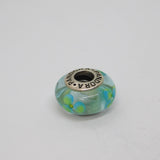 Sterling Silver Aqua Floral Glass Charmbead For Bracelet Vintage c2000