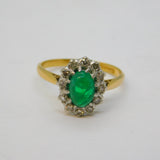 Victorian 18ct Yellow Gold, Emerald & Diamond Floral Engagement Ring Antique