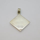 Sterling Silver Mother Of Pearl Offset Square Chunky Pendant Modern c1990s