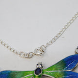 Sterling Silver & Colourful Enamel Dragonfly Pendant Necklace Antique c1930 Deco