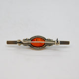 Sterling Silver Oval Baltic Amber Floral Pattern Brooch Pin Vintage c1970