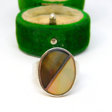 Sterling Silver Abalone & Mother Of Pearl Abstract Ring Vintage c1970 Size N 1/2