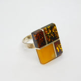 Sterling Silver Multi-Colour Baltic Amber Abstract Ring Vintage c1990 Size Q