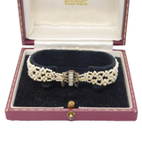 Boxed Art Deco 14ct White Gold & Diamond Set Natural Pearl Cuff Bracelet Antique