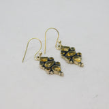 Pair of Sterling Silver Multi-Stone Faceted Citrine Hook Earrings Vintage c1990