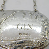 Sterling Silver Fishing Interest Gin Decanter Label Vintage 1982 London
