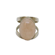 Scottish Sterling Silver Cabochon Rose Quartz Statement Ring Modern c1990 Size M