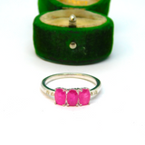 Sterling Silver 3 Stone Pink Sapphire & Diarmond Ring Vintage c1970 Size R 1/2