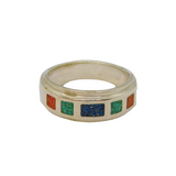 Sterling Silver Mixed Semi-Precious Stone Mosaic Ring Modern c1990 Size N 1/2