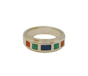 Sterling Silver Mixed Semi-Precious Stone Mosaic Ring Modern c1990 Size N 1/2