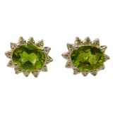 Pair of Sterling Silver Peridot & White Sapphire Stud Earrings Vintage c1970