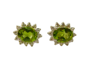 Pair of Sterling Silver Peridot & White Sapphire Stud Earrings Vintage c1970