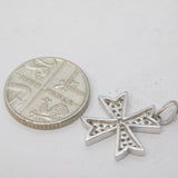 Sterling Silver Crystal Set Maltese Cross Charm Pendant Vintage c1970s