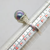 Sterling Silver Peacock Glass Pearl & CZ Cocktail Ring Vintage c1990 Size R 1/2