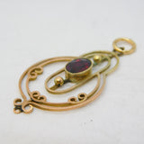 Edwardian 9ct Yellow Gold & Bohemian Garnet Lavalier Pendant Antique c1910s