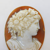 Victorian Large Carved Shell Classical Goddess Cameo Antique c1850s