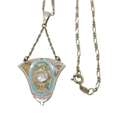 Charles Horner Art Deco Sterling Silver & Enamel Pendant Necklace Antique 1912