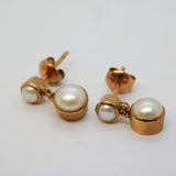 Pair of 9ct Rose Gold & Akoya Pearl Set Drop Stud Earrings Vintage c2000s