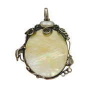 Sterling Silver Natural Shell Slice & Pearl Studio Style Pendant Vintage c1970