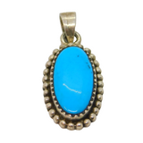Sterling Silver Oval Turquoise Beaded Edge Charm Or Pendant Vintage c1970s