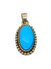 Sterling Silver Oval Turquoise Beaded Edge Charm Or Pendant Vintage c1970s