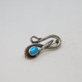 Sterling Silver Turquoise Snake Serpent Textured Studio Brooch Pin Vintage c1970