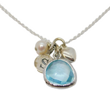 Sterling Silver 'S' Initial, Blue Crystal, Pearl & Heart Charm Pendant c2010